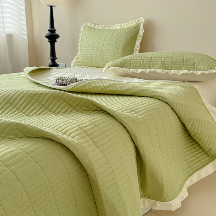 妮可 2026新款绗缝多功能四季款花边单床盖床盖单件单品床盖 森林绿