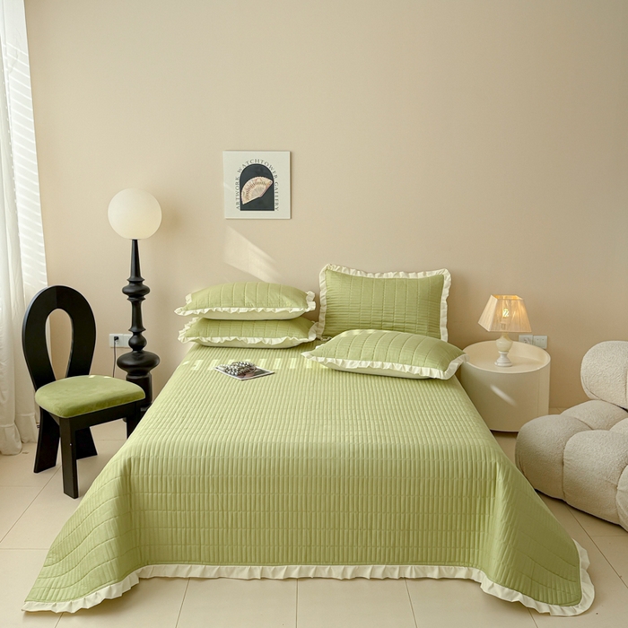 91家纺网 家纺一手货源 找家纺 妮可 2026新款绗缝多功能四季款花边单床盖床盖单件单品床盖 森林绿