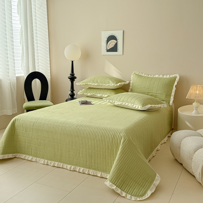 91家纺网 家纺一手货源 找家纺 妮可 2026新款绗缝多功能四季款花边单床盖床盖单件单品床盖 森林绿