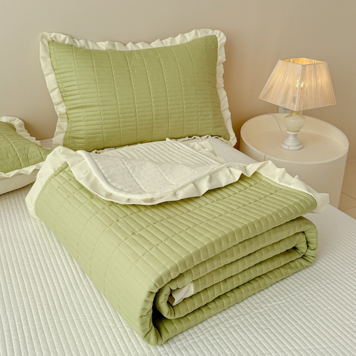 91家纺网 家纺一手货源 找家纺 妮可 2026新款绗缝多功能四季款花边单床盖床盖单件单品床盖 森林绿