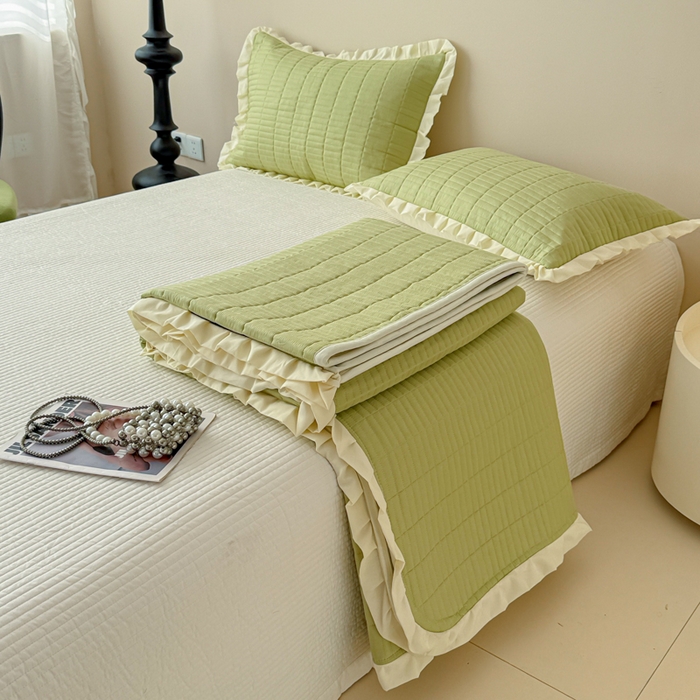 91家纺网 家纺一手货源 找家纺 妮可 2026新款绗缝多功能四季款花边单床盖床盖单件单品床盖 森林绿