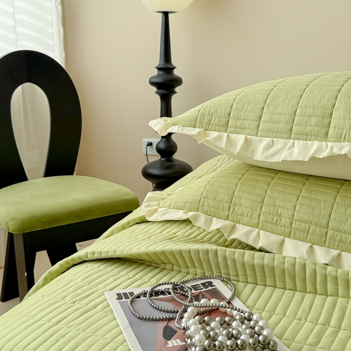 91家纺网 家纺一手货源 找家纺 妮可 2026新款绗缝多功能四季款花边单床盖床盖单件单品床盖 森林绿