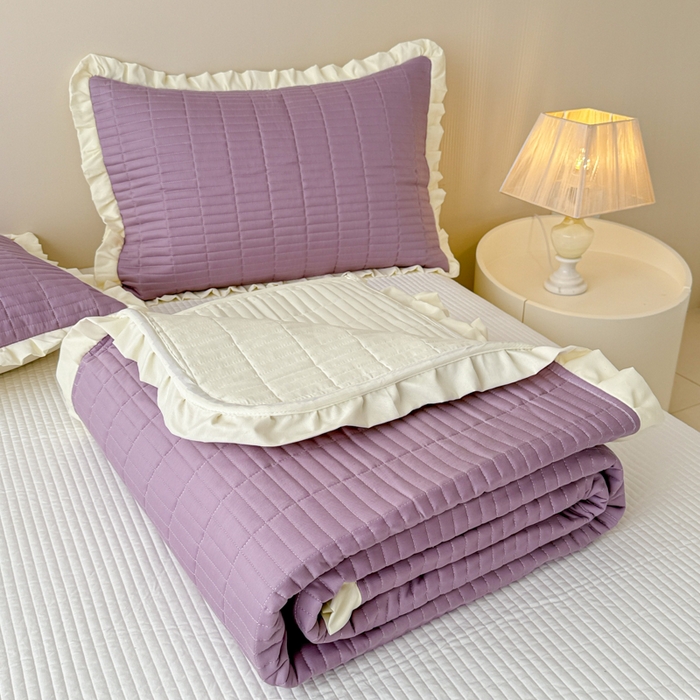 91家纺网 家纺一手货源 找家纺 妮可 2026新款绗缝多功能四季款花边单床盖床盖单件单品床盖 芝兰紫