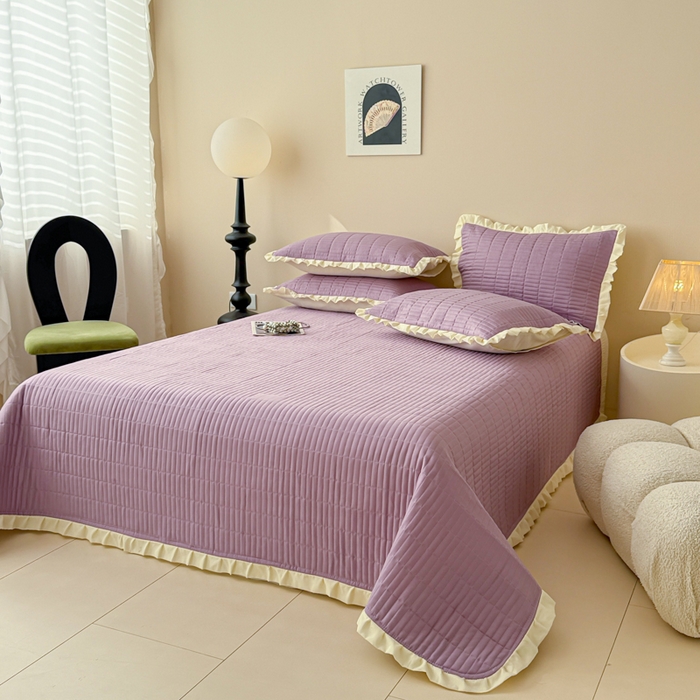 91家纺网 家纺一手货源 找家纺 妮可 2026新款绗缝多功能四季款花边单床盖床盖单件单品床盖 芝兰紫