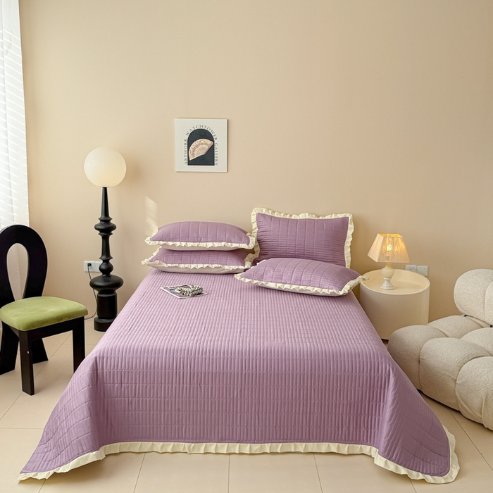 91家纺网 家纺一手货源 找家纺 妮可 2026新款绗缝多功能四季款花边单床盖床盖单件单品床盖 芝兰紫