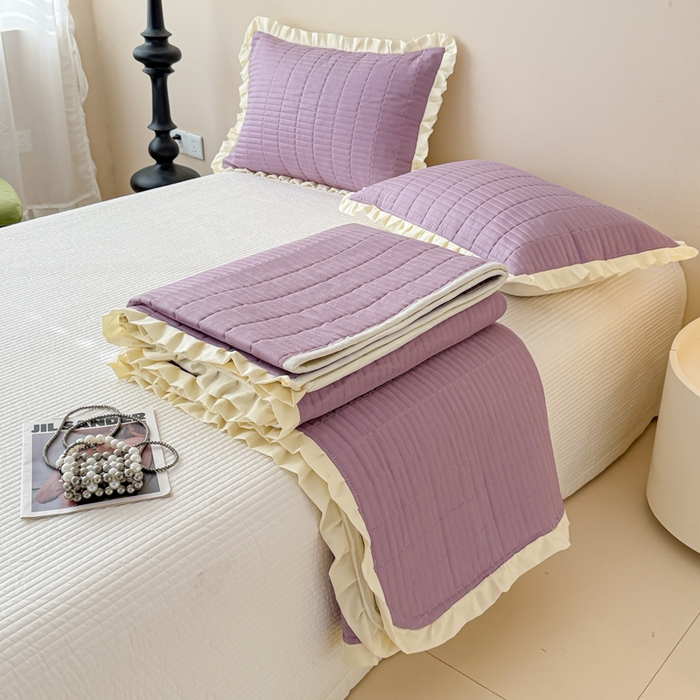 91家纺网 家纺一手货源 找家纺 妮可 2026新款绗缝多功能四季款花边单床盖床盖单件单品床盖 芝兰紫