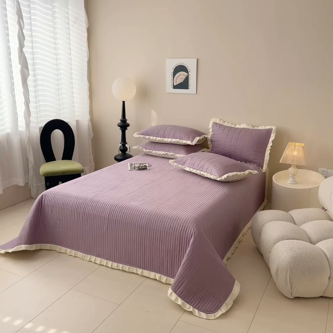 91家纺网 家纺一手货源 找家纺 妮可 2026新款绗缝多功能四季款花边单床盖床盖单件单品床盖 芝兰紫