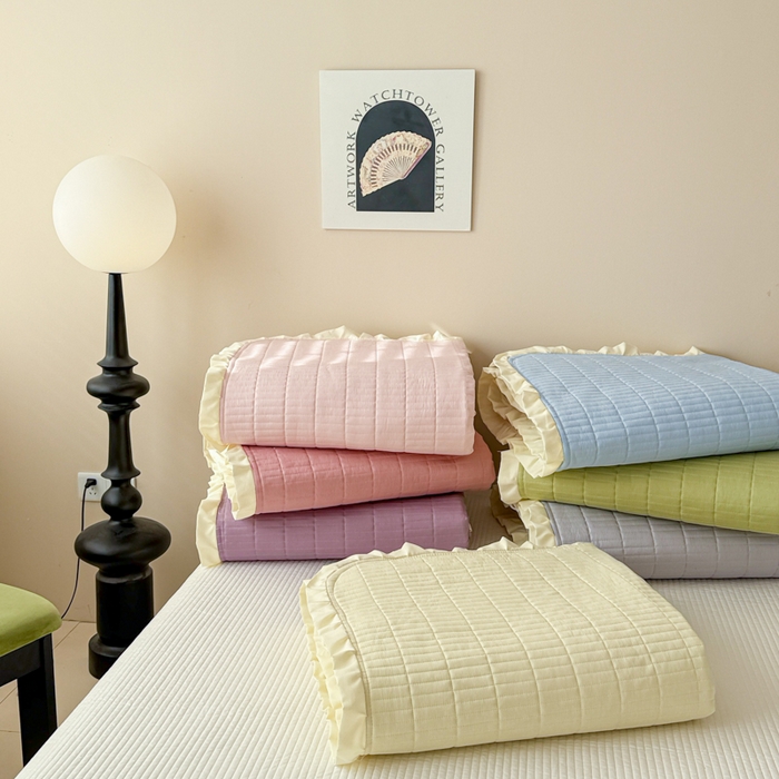 91家纺网 家纺一手货源 找家纺 妮可 2026新款绗缝多功能四季款花边单床盖床盖单件单品床盖 组合图仅供展示不可下单