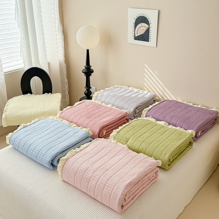 91家纺网 家纺一手货源 找家纺 妮可 2026新款绗缝多功能四季款花边单床盖床盖单件单品床盖 组合图仅供展示不可下单