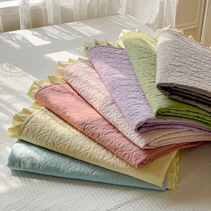 91家纺网 家纺一手货源 找家纺 妮可 2026新款全棉纯棉绗缝多功能四季款荷叶边单床盖床盖单件单品床盖 组合图仅供展示不可下单