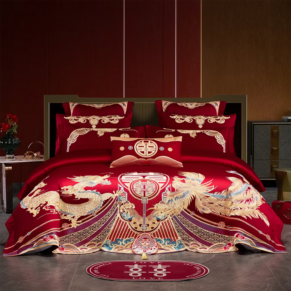 91家纺网 家纺一手货源 找家纺 （总）芊囍纺2026新款双面长绒棉高端婚庆提花重工刺绣四件套多件套系列