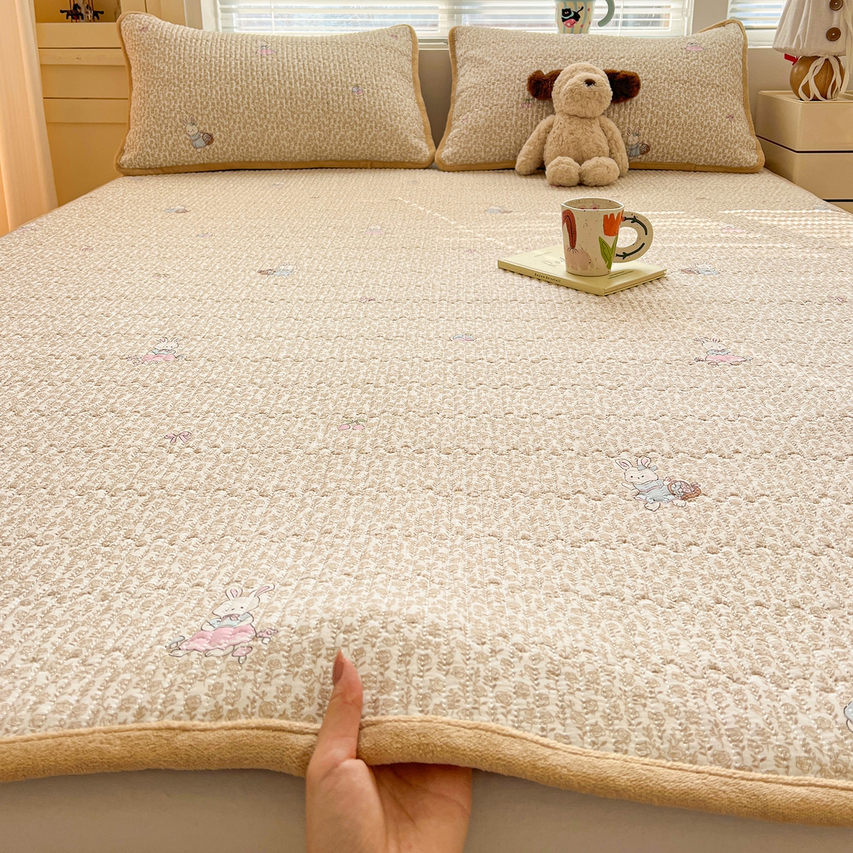 91家纺网 家纺一手货源 找家纺 （总）恒尚居 2026新款A类双层纱牛奶绒夹棉床垫