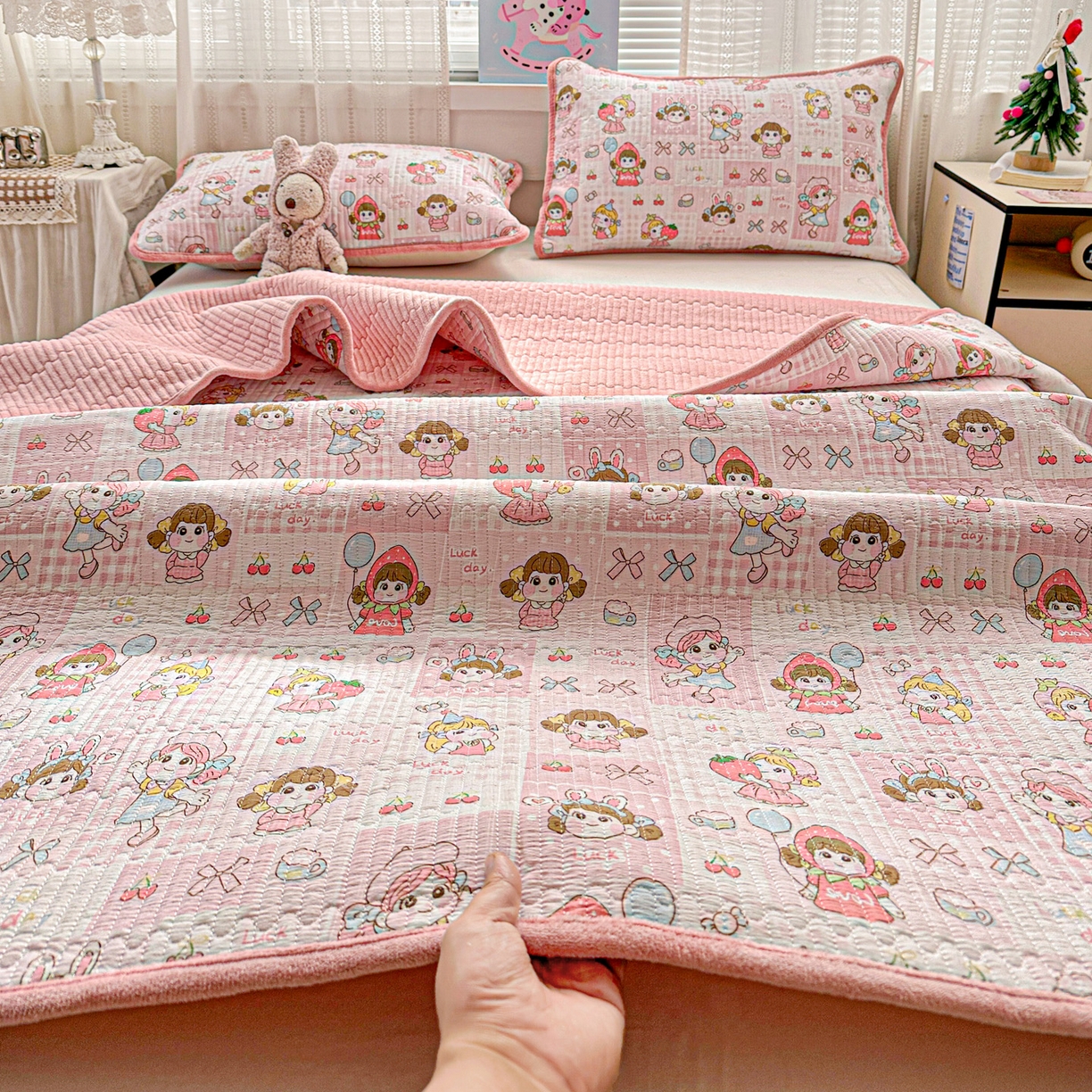 恒尚居 2026新款A类双层纱牛奶绒夹棉床垫 棒棒糖女孩