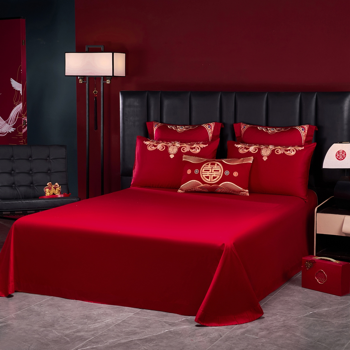 91家纺网 家纺一手货源 找家纺 芊囍纺 2026新款双面长绒棉高端婚庆提花重工刺绣四件套多件套系列 龙凤百子