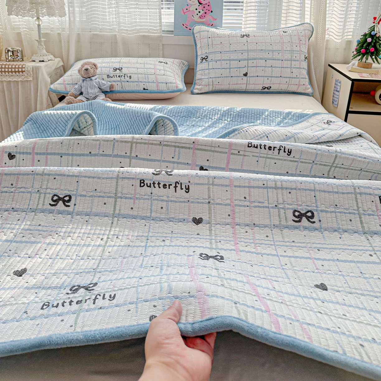 恒尚居 2026新款A类双层纱牛奶绒夹棉床垫 蓝调