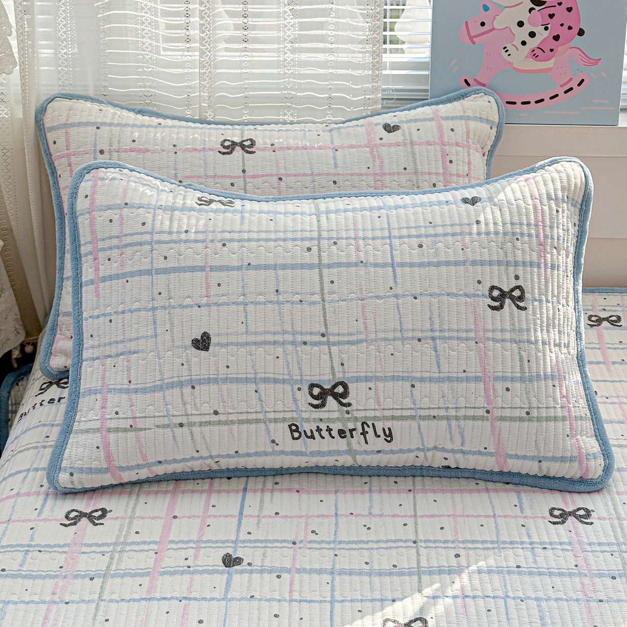 91家纺网 家纺一手货源 找家纺 恒尚居 2026新款A类双层纱牛奶绒夹棉床垫 蓝调