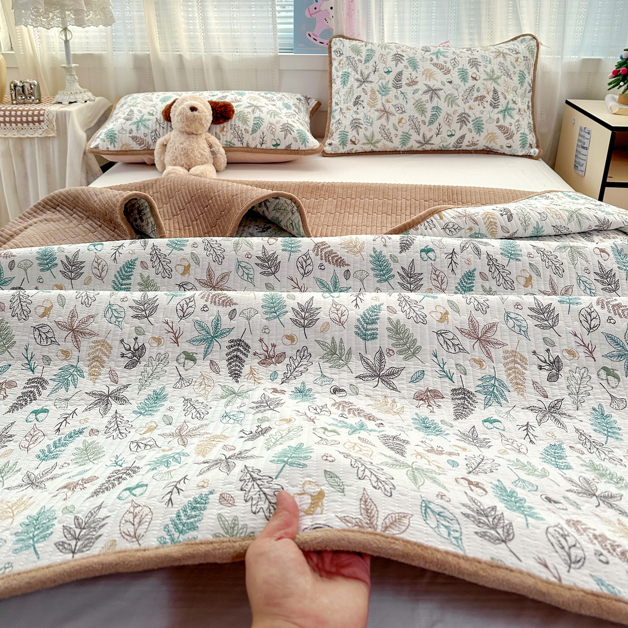 恒尚居 2026新款A类双层纱牛奶绒夹棉床垫 落叶