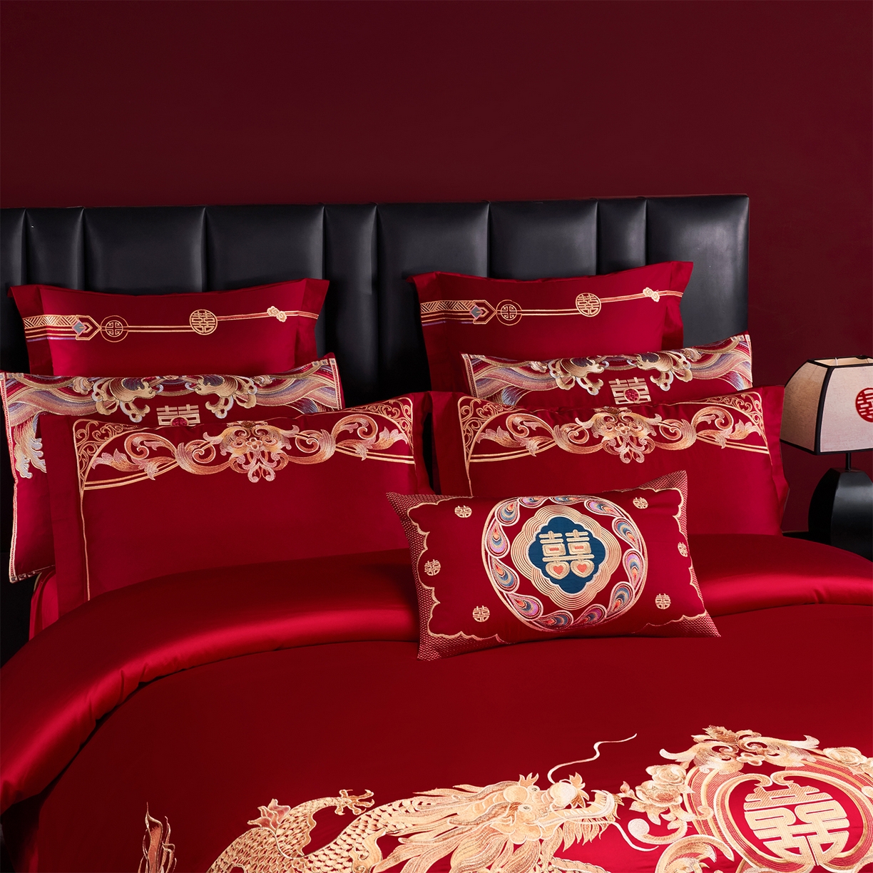 91家纺网 家纺一手货源 找家纺 芊囍纺 2026新款双面长绒棉高端婚庆提花重工刺绣四件套多件套系列 龙凤九霄