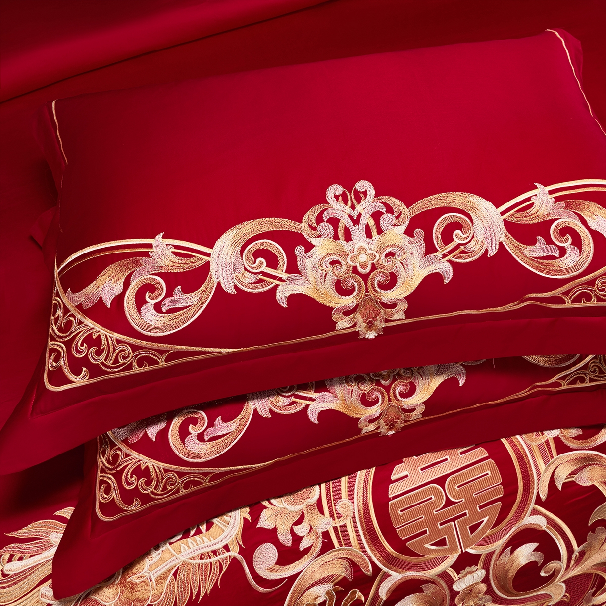 91家纺网 家纺一手货源 找家纺 芊囍纺 2026新款双面长绒棉高端婚庆提花重工刺绣四件套多件套系列 龙凤九霄