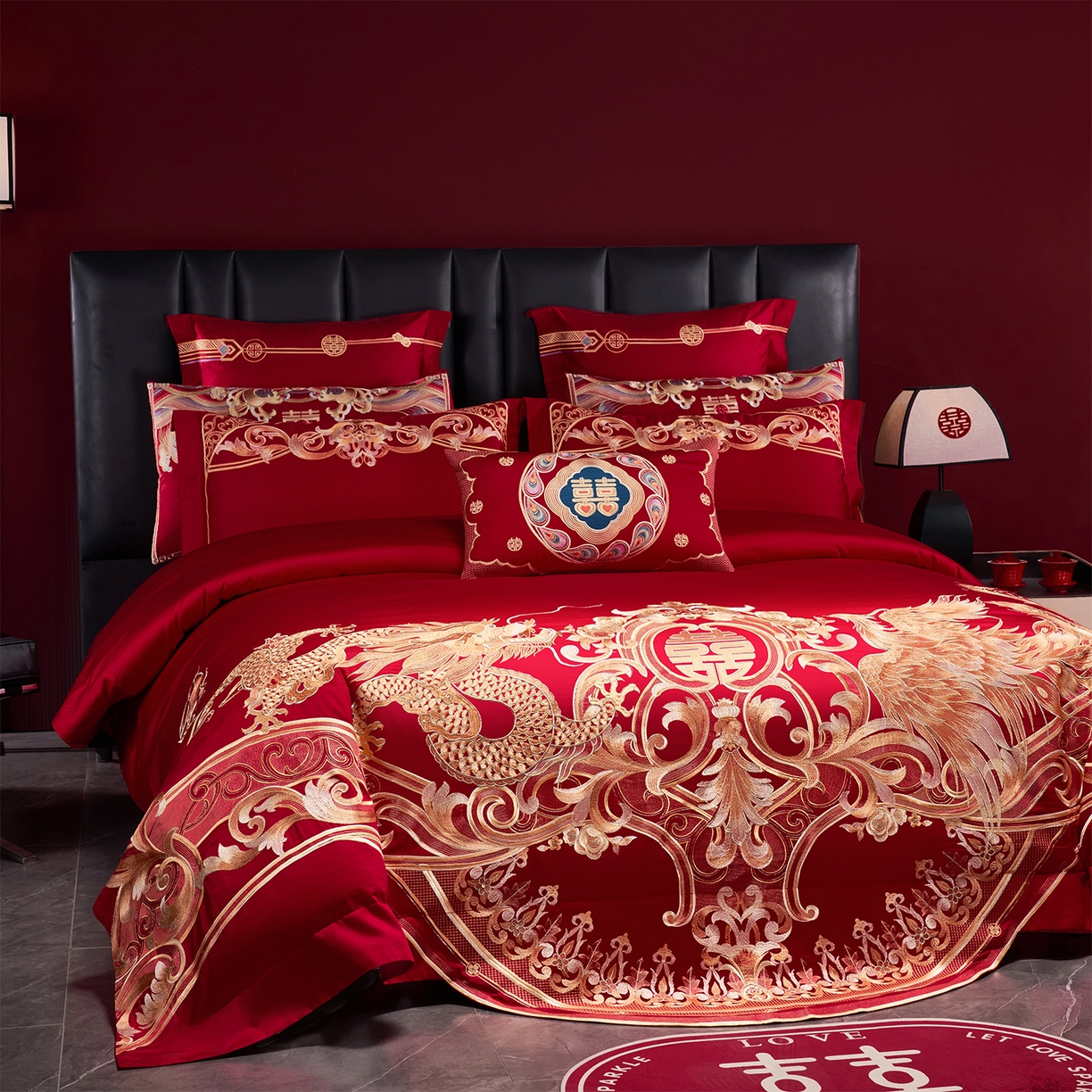 91家纺网 家纺一手货源 找家纺 芊囍纺 2026新款双面长绒棉高端婚庆提花重工刺绣四件套多件套系列 龙凤九霄