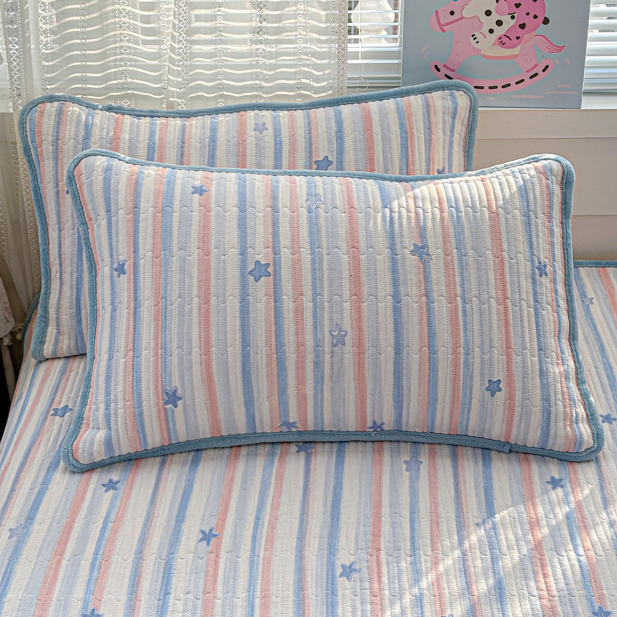 91家纺网 家纺一手货源 找家纺 恒尚居 2026新款A类双层纱牛奶绒夹棉床垫 满天星