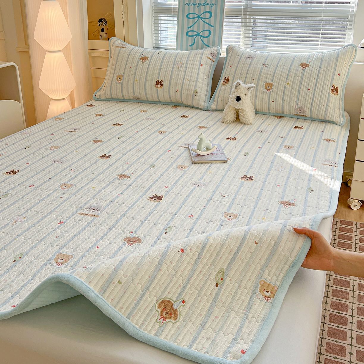 91家纺网 家纺一手货源 找家纺 恒尚居 2026新款A类双层纱牛奶绒夹棉床垫 汪汪队