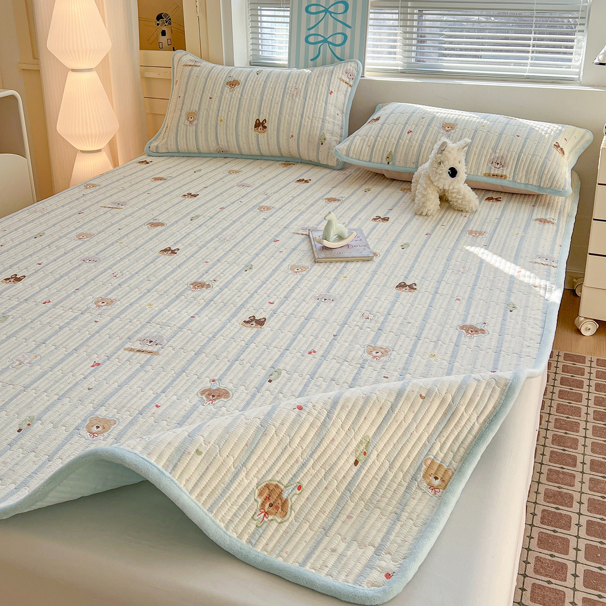 91家纺网 家纺一手货源 找家纺 恒尚居 2026新款A类双层纱牛奶绒夹棉床垫 汪汪队