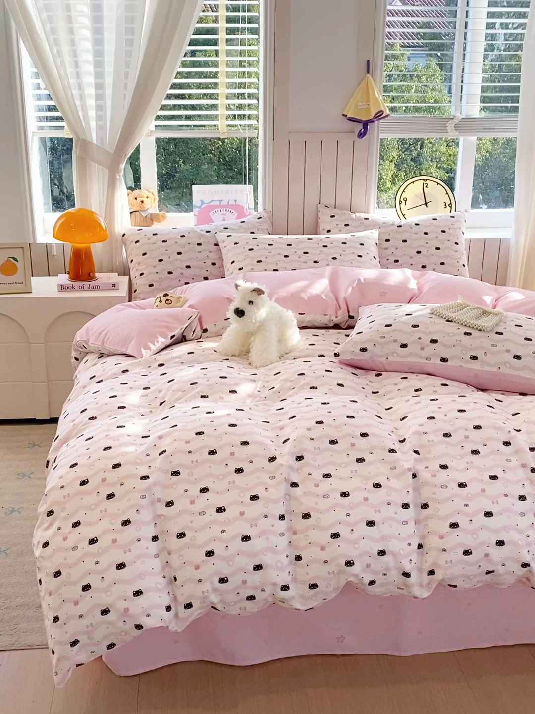 91家纺网 家纺一手货源 找家纺 小懒猪 2026新款全棉印花卡通系列四件套（提供买家秀） 粉喵甜梦