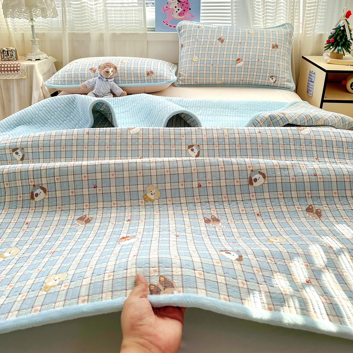 恒尚居 2026新款双层纱牛奶绒床垫床褥子云感夹棉床单软床垫-秋冬款-链接二 爱心狗