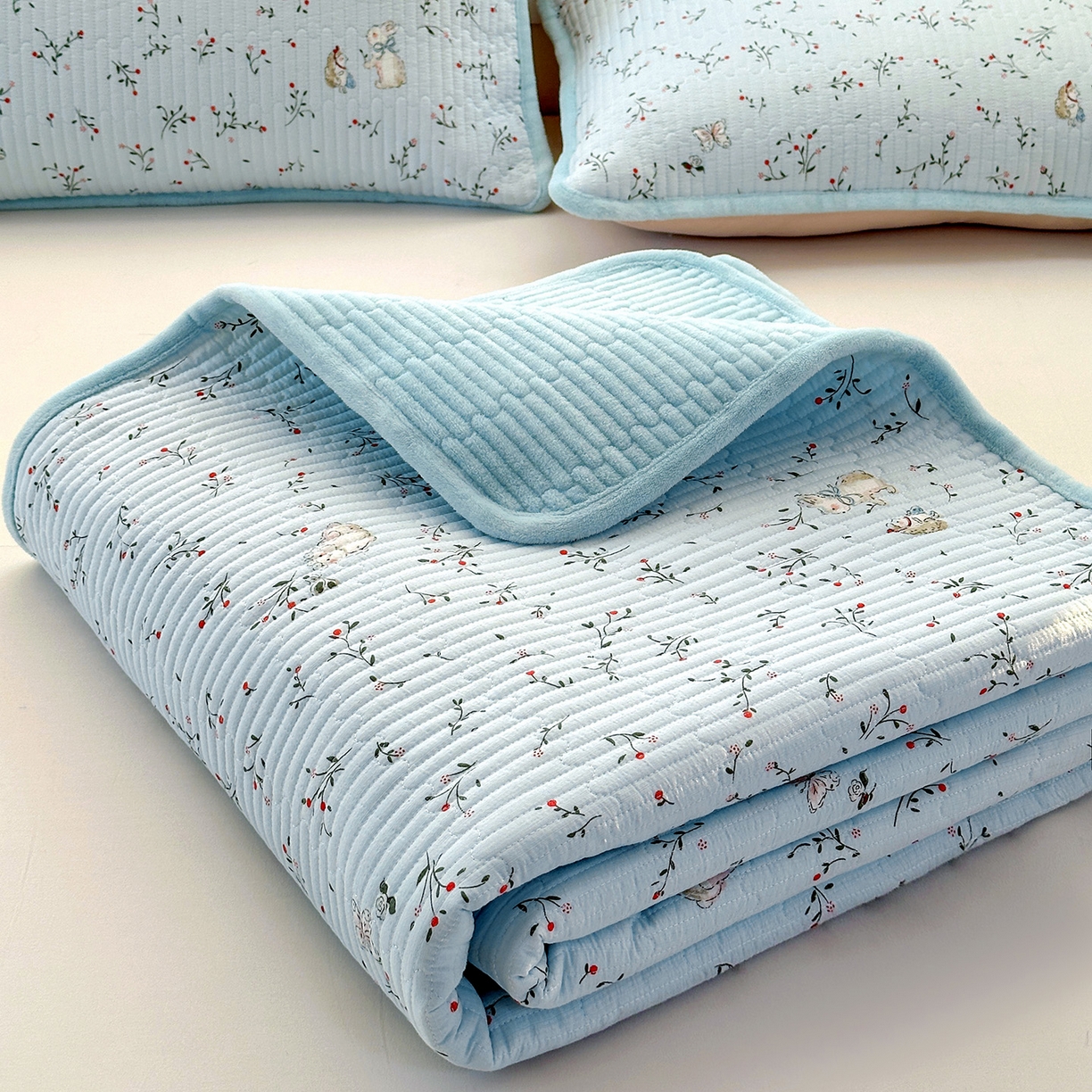 91家纺网 家纺一手货源 找家纺 恒尚居 2026新款双层纱牛奶绒床垫床褥子云感夹棉床单软床垫-秋冬款-链接二 刺猬与兔