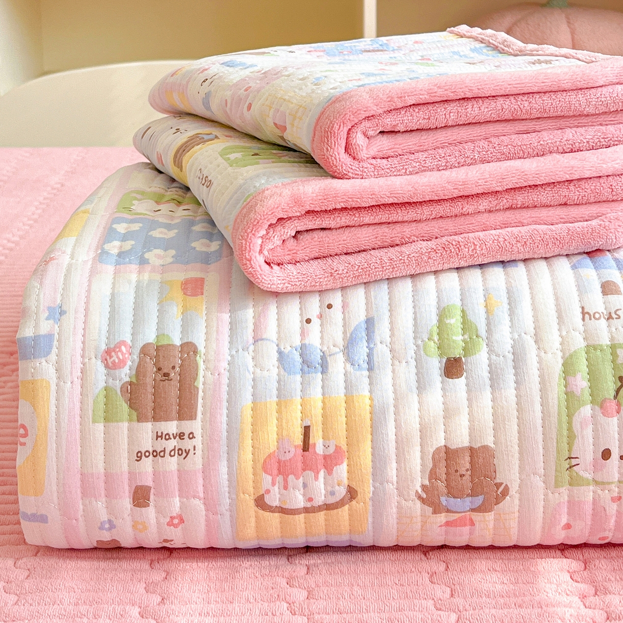 91家纺网 家纺一手货源 找家纺 恒尚居 2026新款双层纱牛奶绒床垫床褥子云感夹棉床单软床垫-秋冬款-链接二 动物世界