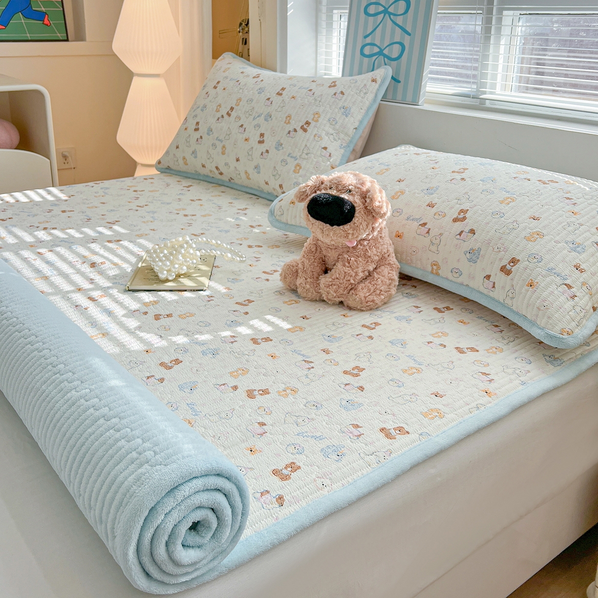 91家纺网 家纺一手货源 找家纺 恒尚居 2026新款双层纱牛奶绒床垫床褥子云感夹棉床单软床垫-秋冬款-链接二 萌宠乐园