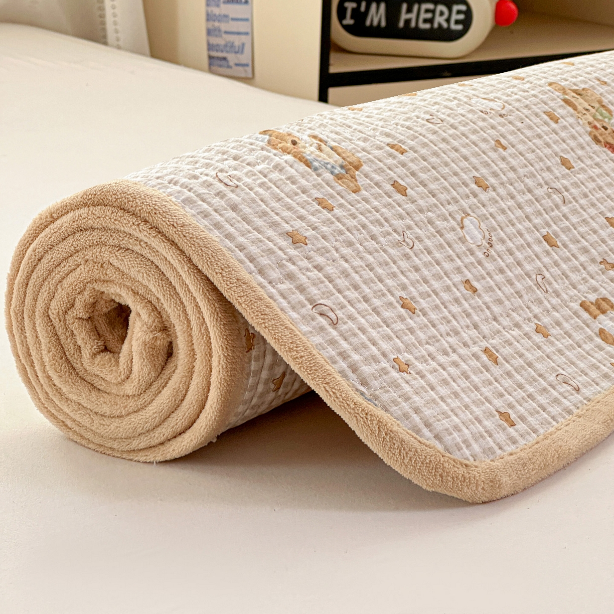 91家纺网 家纺一手货源 找家纺 恒尚居 2026新款双层纱牛奶绒床垫床褥子云感夹棉床单软床垫-秋冬款-链接二 晚安小熊