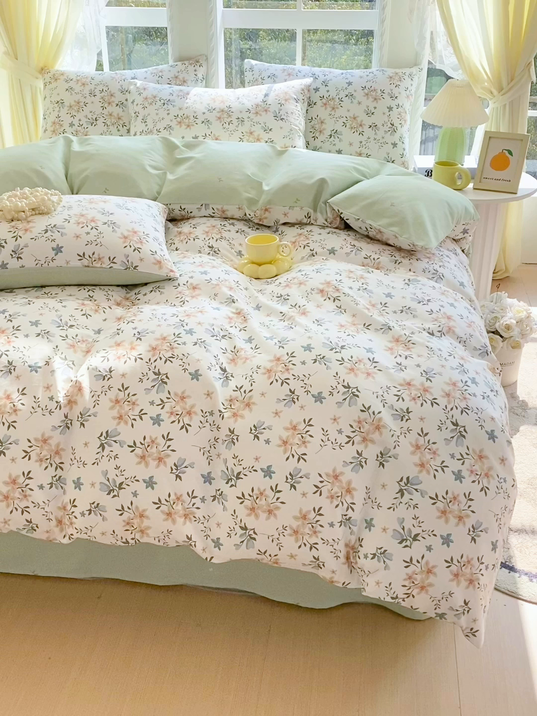 91家纺网 家纺一手货源 找家纺 小懒猪 2026春夏新款全棉纯棉花卉款四件套（提供买家秀） 沐风苍兰