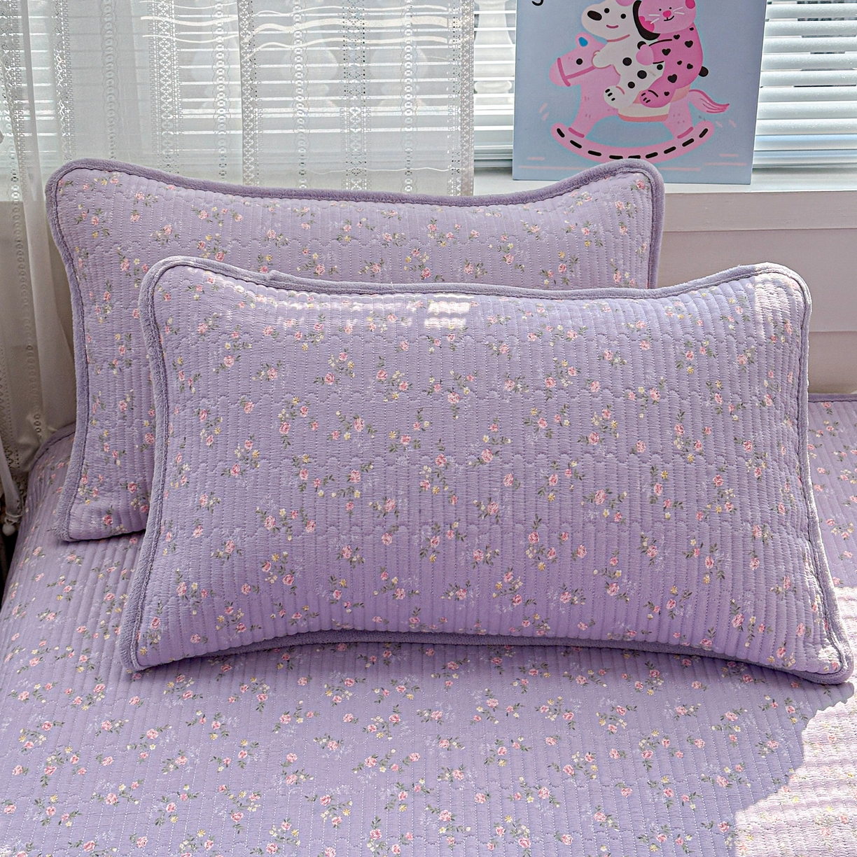 91家纺网 家纺一手货源 找家纺 恒尚居 2026新款双层纱牛奶绒床垫床褥子云感夹棉床单软床垫-秋冬款-链接二 紫色印象