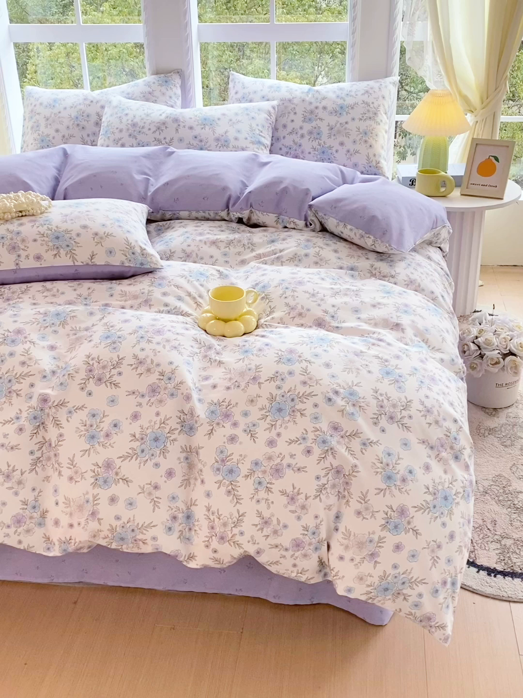 91家纺网 家纺一手货源 找家纺 小懒猪 2026春夏新款全棉纯棉花卉款四件套（提供买家秀） 青蔓花盏