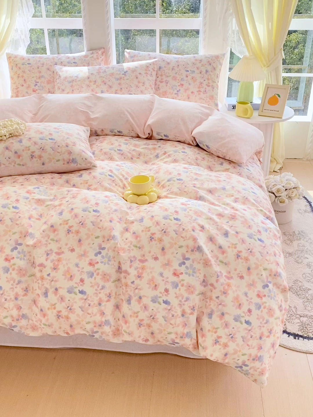 91家纺网 家纺一手货源 找家纺 小懒猪 2026春夏新款全棉纯棉花卉款四件套（提供买家秀） 漫彩花韵