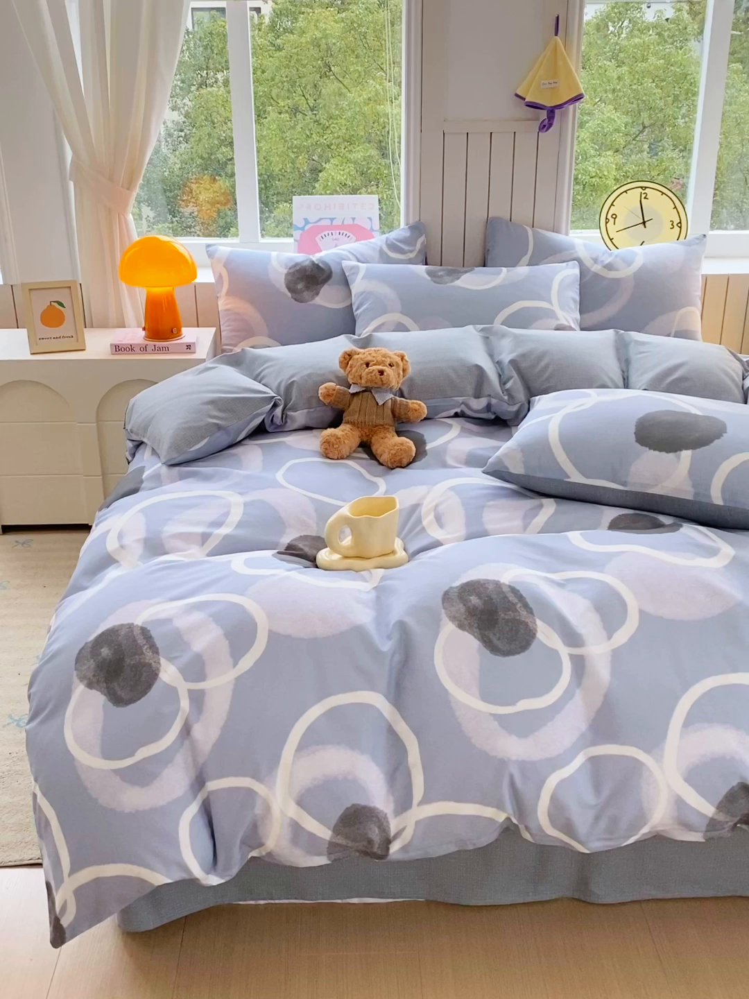 91家纺网 家纺一手货源 找家纺 小懒猪 2026新款全棉印花北欧风系列四件套（提供买家秀） 素环影