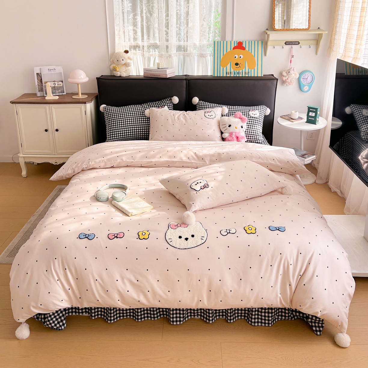 （总）富米莱单品馆 2026新款水洗棉波点毛巾绣黑格球球款单品