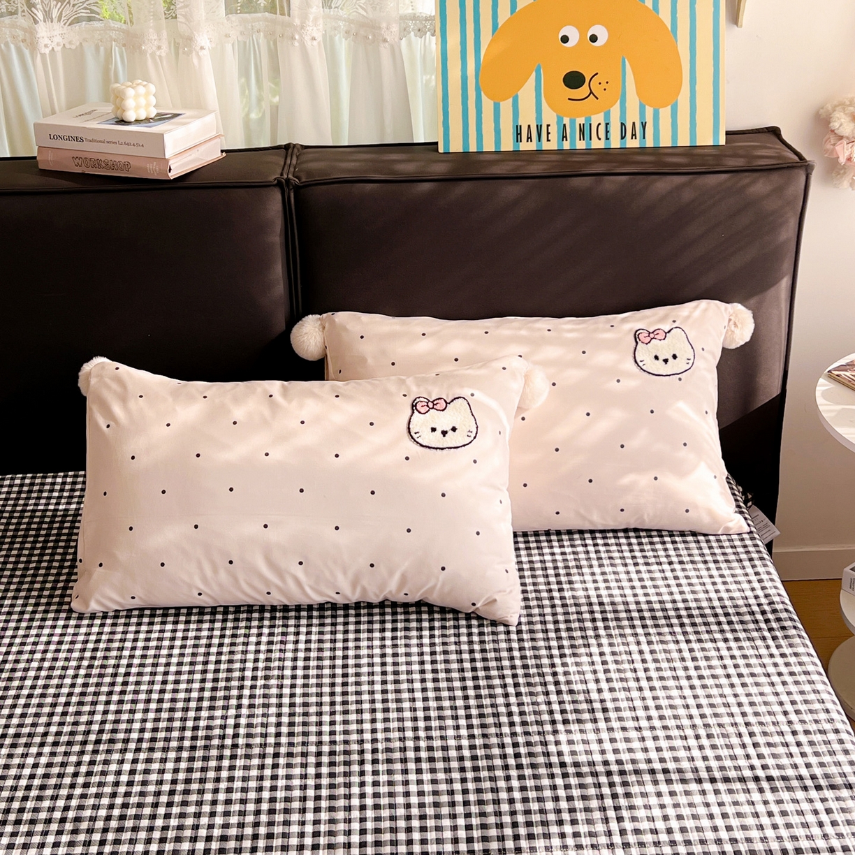 91家纺网 家纺一手货源 找家纺 （总）富米莱单品馆 2026新款水洗棉波点毛巾绣黑格球球款单品