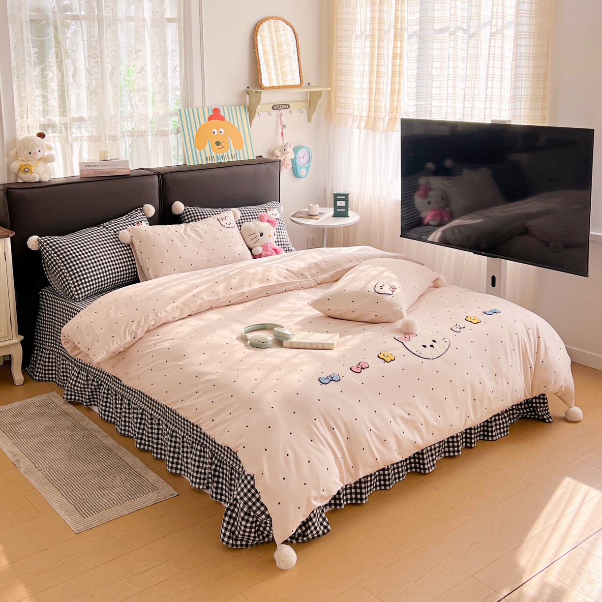 91家纺网 家纺一手货源 找家纺 （总）富米莱单品馆 2026新款水洗棉波点毛巾绣黑格球球款单品