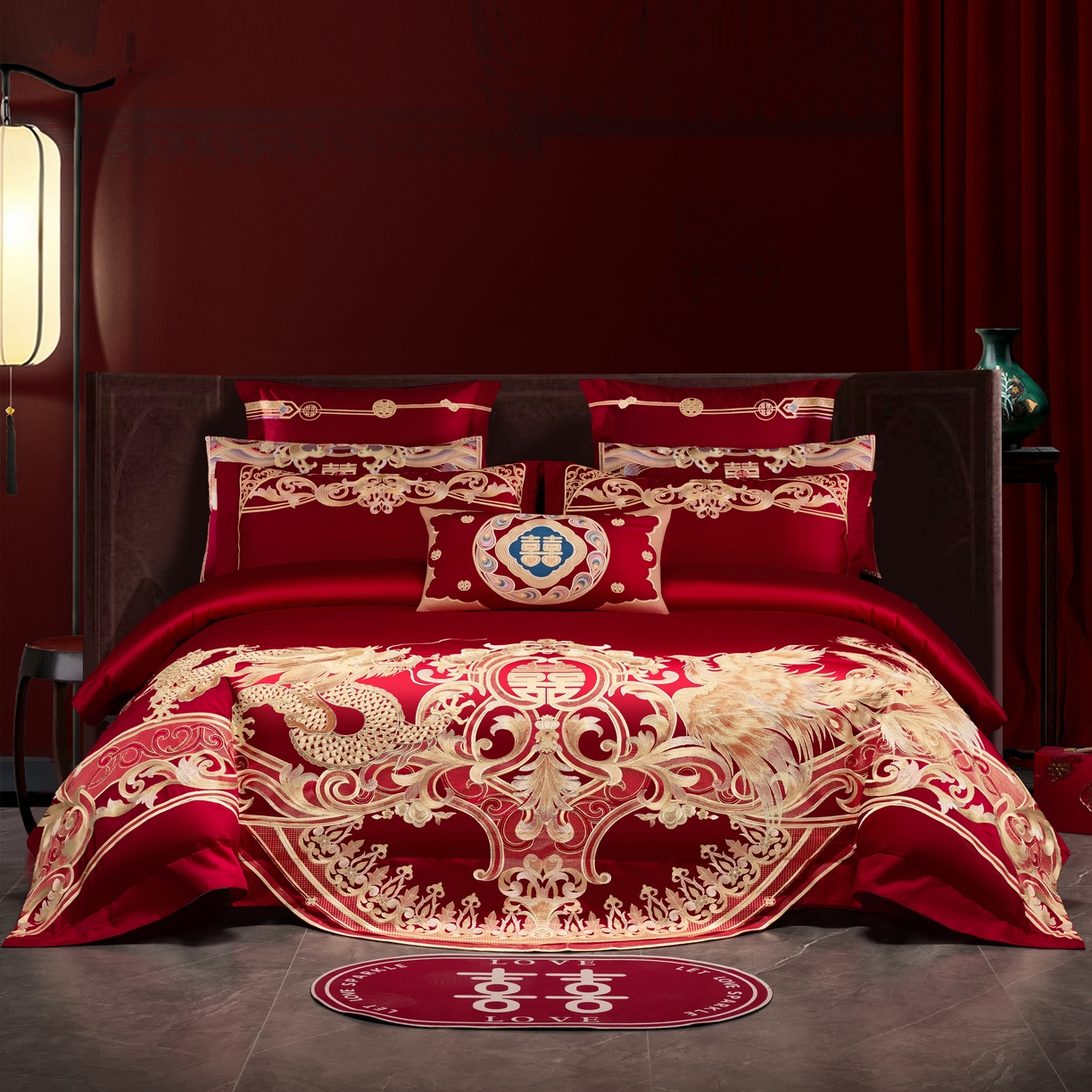 91家纺网 家纺一手货源 找家纺 （总）芊囍纺2026新款双面长绒棉高端婚庆提花重工刺绣四件套多件套系列