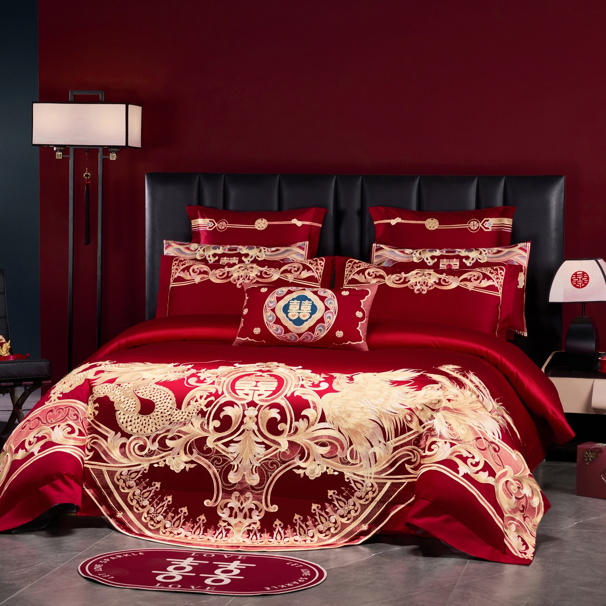 91家纺网 家纺一手货源 找家纺 芊囍纺 2026新款双面长绒棉高端婚庆提花重工刺绣四件套多件套系列 龙凤九霄