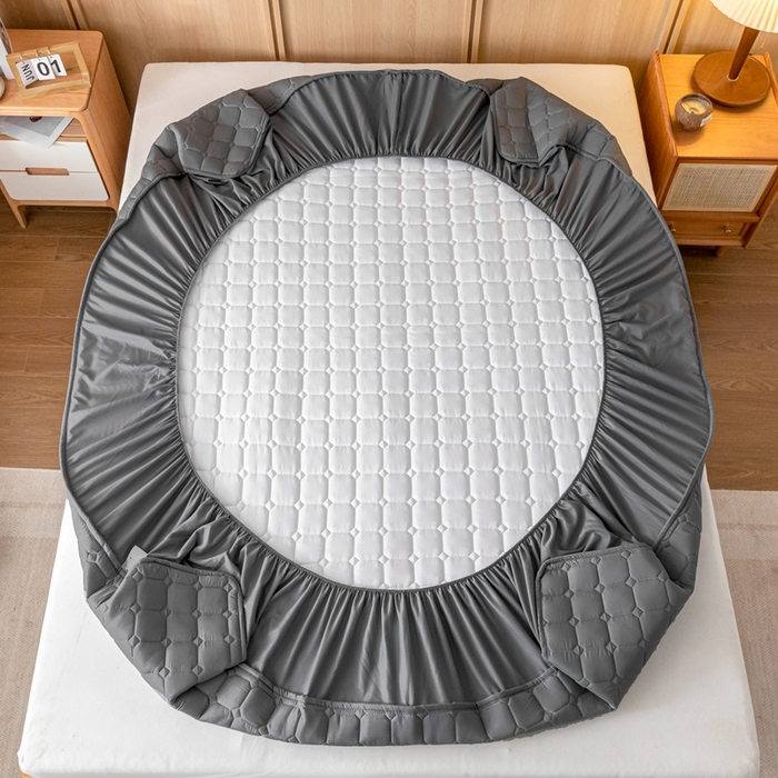 91家纺网 家纺一手货源 找家纺 宇淳 2026跨境外贸水洗棉夹棉单件床签床垫保护套四季通用防滑床罩梦思床垫保护罩三件套非全棉 黑灰