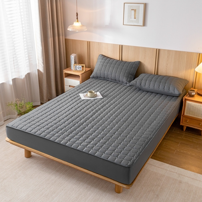 91家纺网 家纺一手货源 找家纺 宇淳 2026跨境外贸水洗棉夹棉单件床签床垫保护套四季通用防滑床罩梦思床垫保护罩三件套非全棉 黑灰