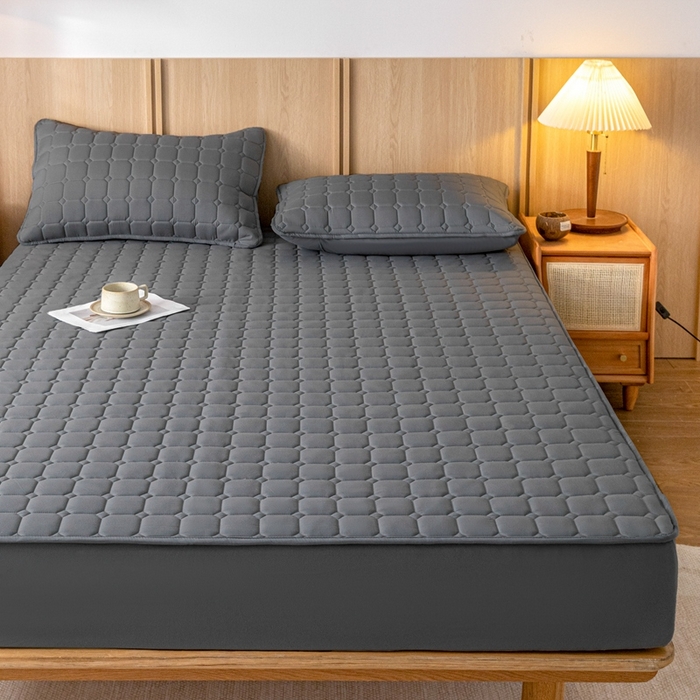 91家纺网 家纺一手货源 找家纺 宇淳 2026跨境外贸水洗棉夹棉单件床签床垫保护套四季通用防滑床罩梦思床垫保护罩三件套非全棉 黑灰