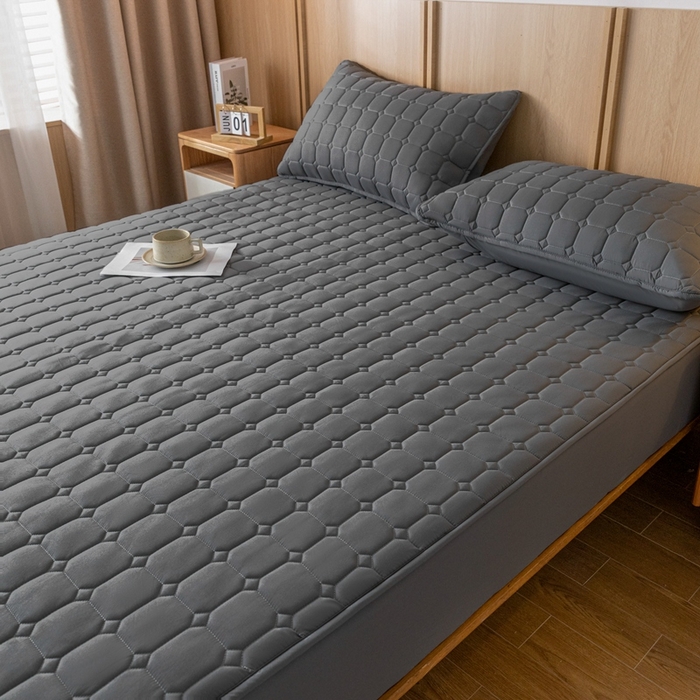 91家纺网 家纺一手货源 找家纺 宇淳 2026跨境外贸水洗棉夹棉单件床签床垫保护套四季通用防滑床罩梦思床垫保护罩三件套非全棉 黑灰