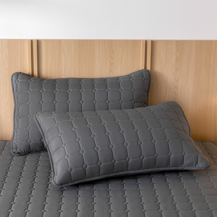 91家纺网 家纺一手货源 找家纺 宇淳 2026跨境外贸水洗棉夹棉单件床签床垫保护套四季通用防滑床罩梦思床垫保护罩三件套非全棉 黑灰