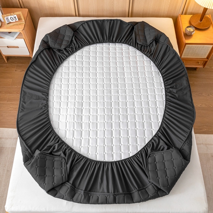 91家纺网 家纺一手货源 找家纺 宇淳 2026跨境外贸水洗棉夹棉单件床签床垫保护套四季通用防滑床罩梦思床垫保护罩三件套非全棉 黑色