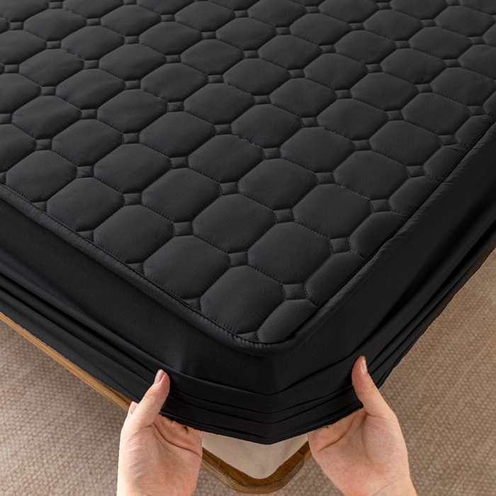 91家纺网 家纺一手货源 找家纺 宇淳 2026跨境外贸水洗棉夹棉单件床签床垫保护套四季通用防滑床罩梦思床垫保护罩三件套非全棉 黑色